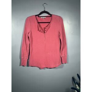 Seven7 Pink Waffle Knit Henley Top Long Sleeve Thermal Casual Small Bella Swan